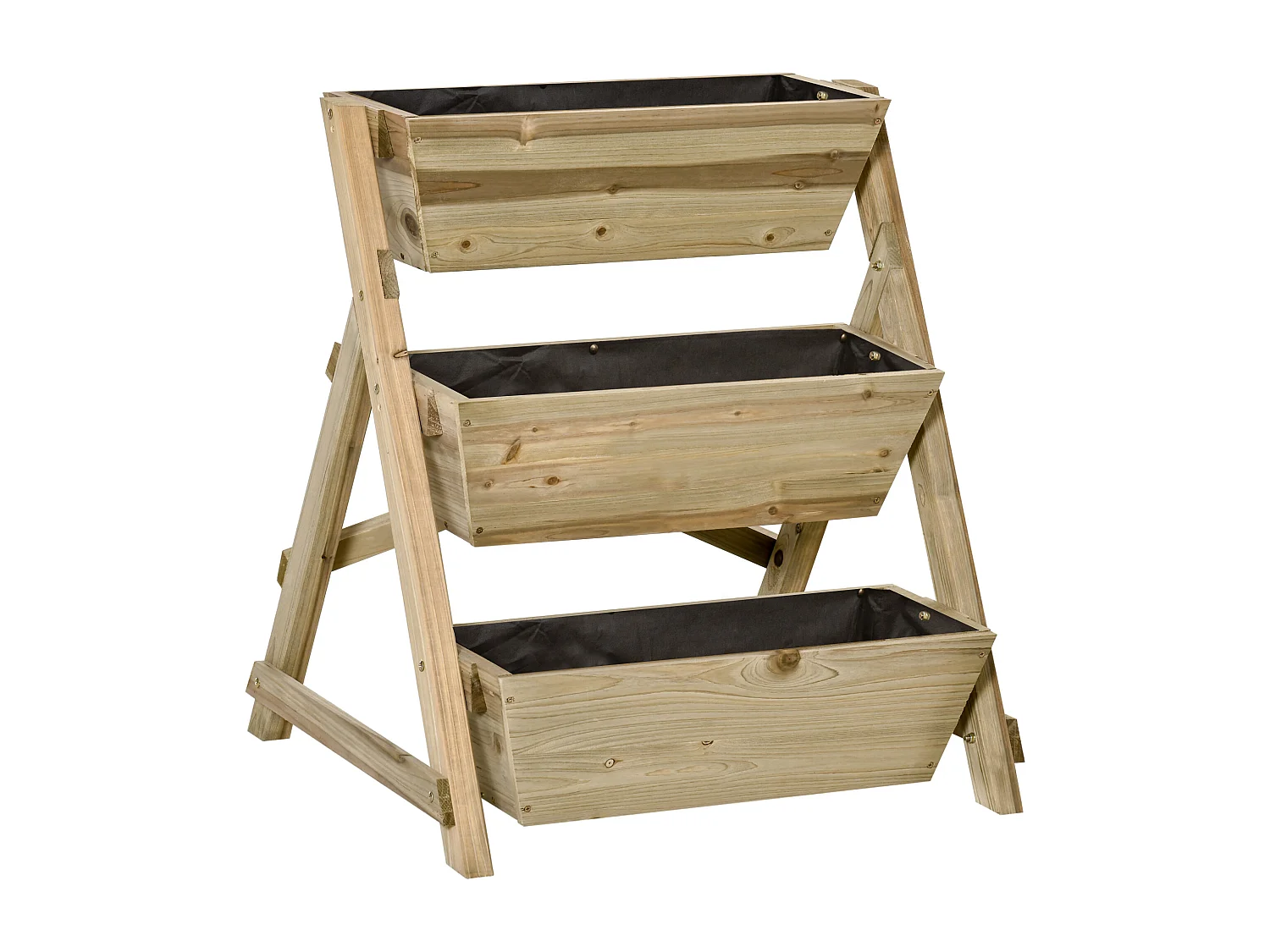 Houten verticale tuin met 3 planken, plantenbak op verschillende niveaus, natuurlijk (71x61x77 cm)