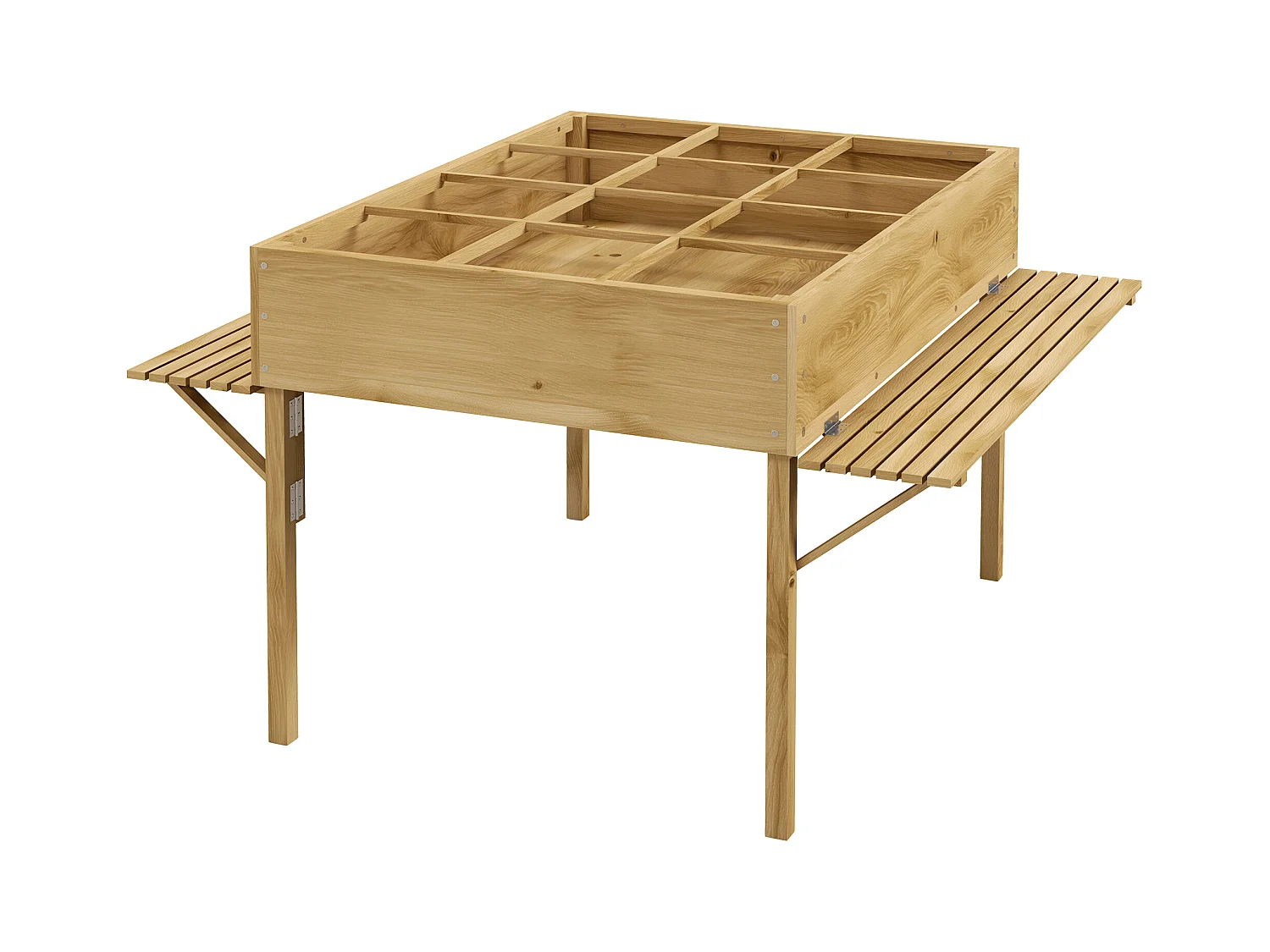 Opvouwbare verhoogde moestuin met 12 verdelers, natuurlijk hout, voor planten en kruiden (122x91,5x89cm)