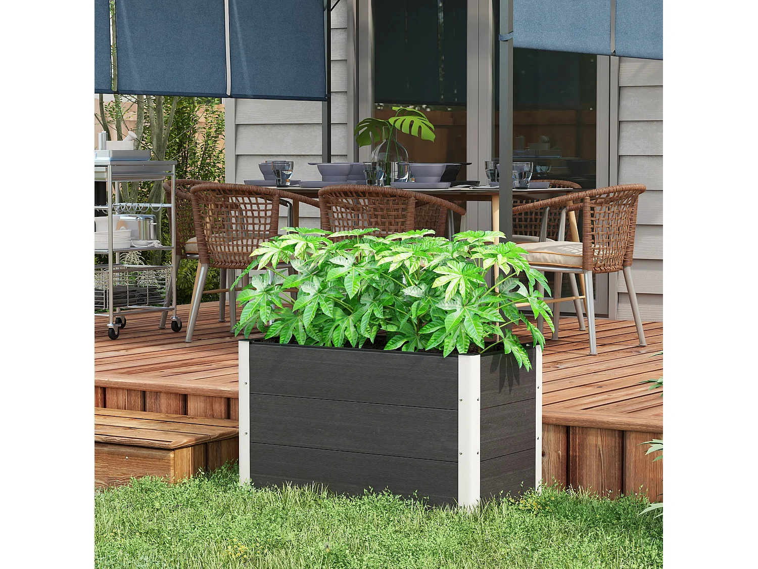 Verhoogde tuin zonder bodem, in WPC en aluminium, grijs (100x50x50 cm)