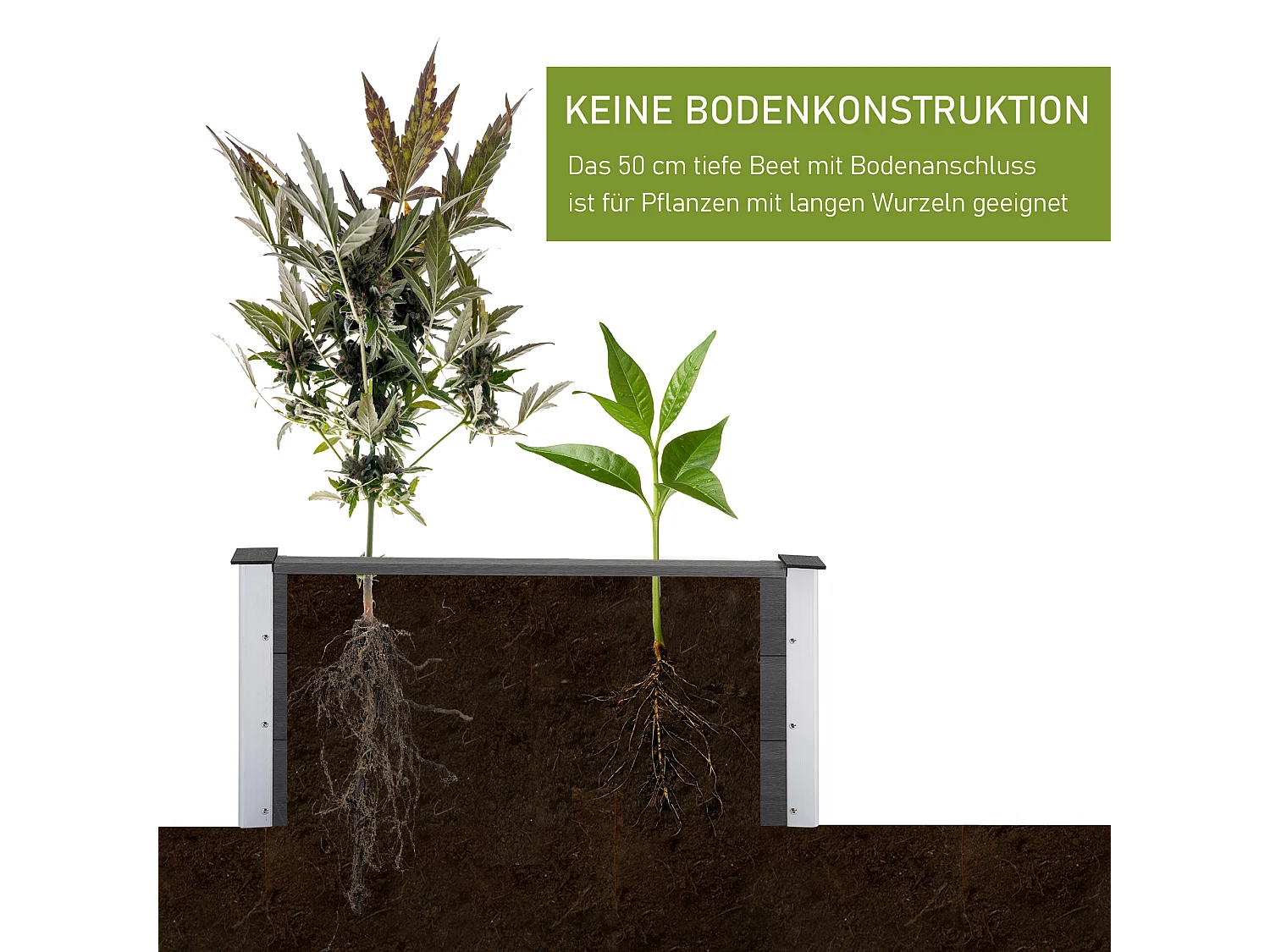 Verhoogde tuin zonder bodem, in WPC en aluminium, grijs (100x50x50 cm)