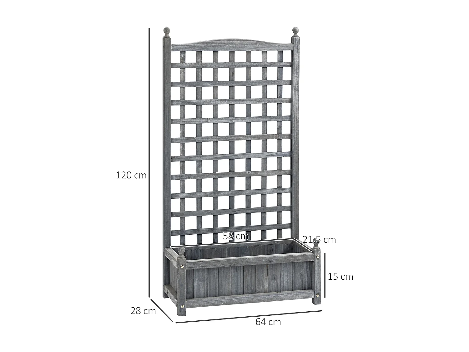 Pflanzkasten mit Rankgitter für Kletterpflanzen, Holz, hellgrau (64x28x120 cm)