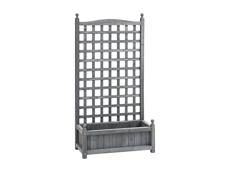 Pflanzkasten mit Rankgitter für Kletterpflanzen, Holz, hellgrau (64x28x120 cm)