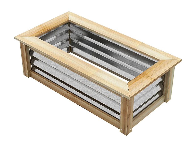 Verhoogde bloembak met houten en metalen frame, robuust en weerbestendig, natuurlijk (90x45x30cm)