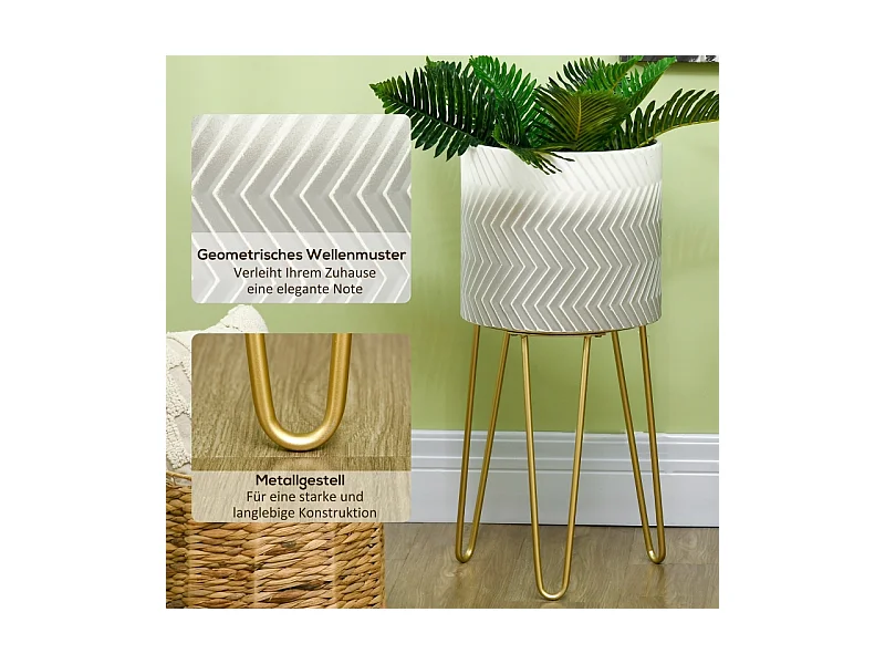 Set de 2 pots de fleurs avec support, en métal, design moderne, blanc (30x30x67 cm/25x25x52 cm)