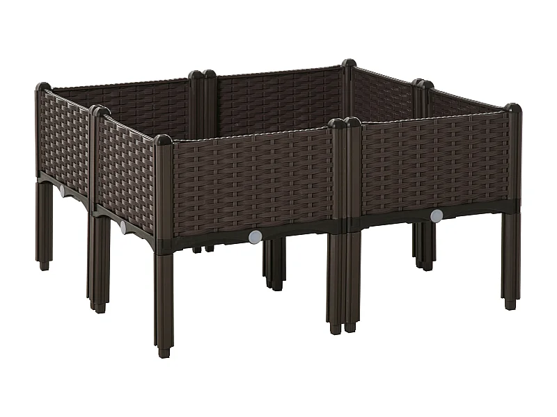 4-delige verhoogde plantenbak met drainagegaten, rotanlook, kunststof, bruin (40x40x44 cm)