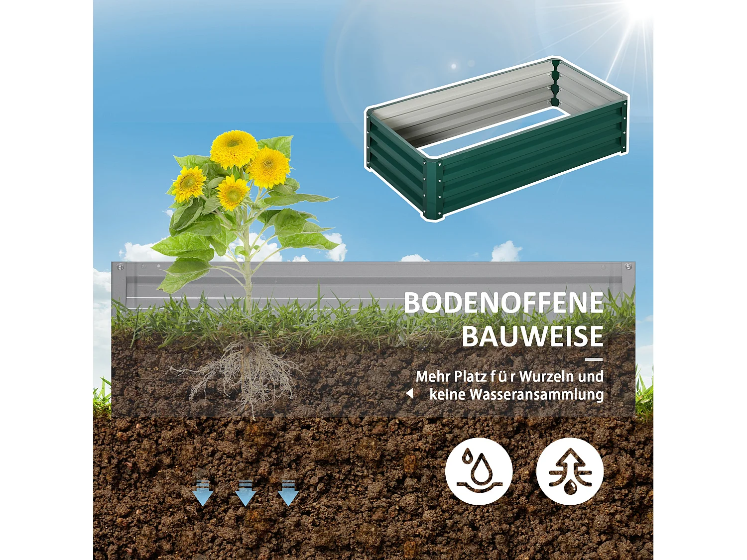 Verhoogde stalen plantenbak voor groenten en planten, groen (120x60x30,5 cm)