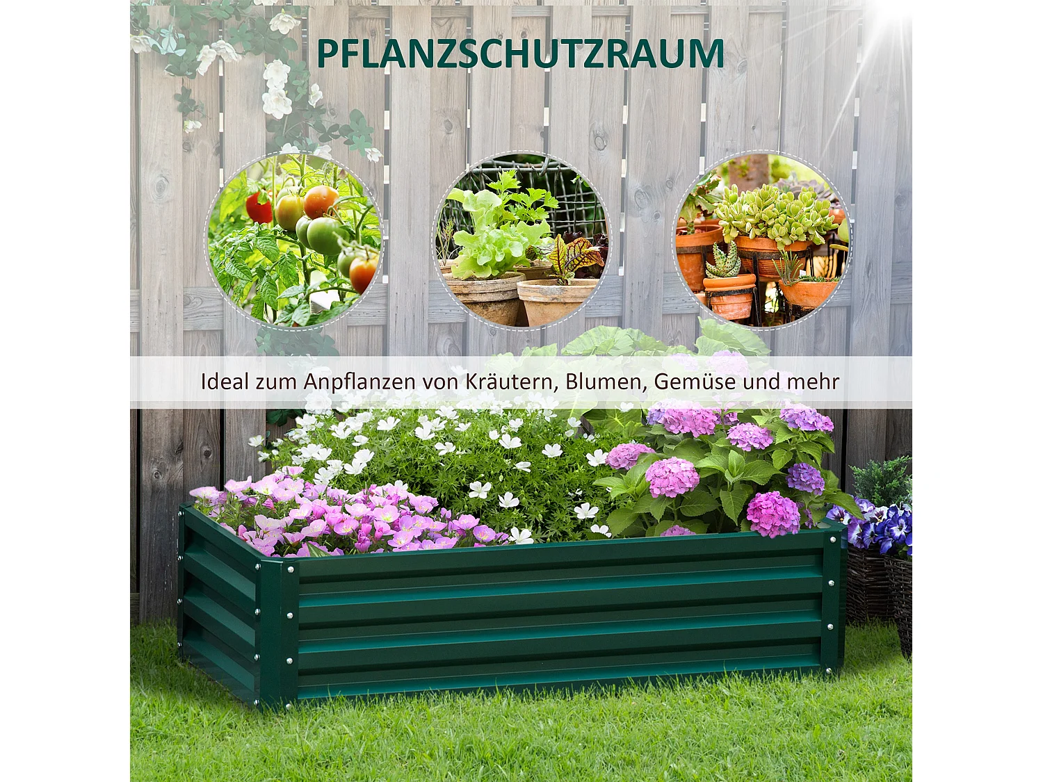 Verhoogde stalen plantenbak voor groenten en planten, groen (120x60x30,5 cm)