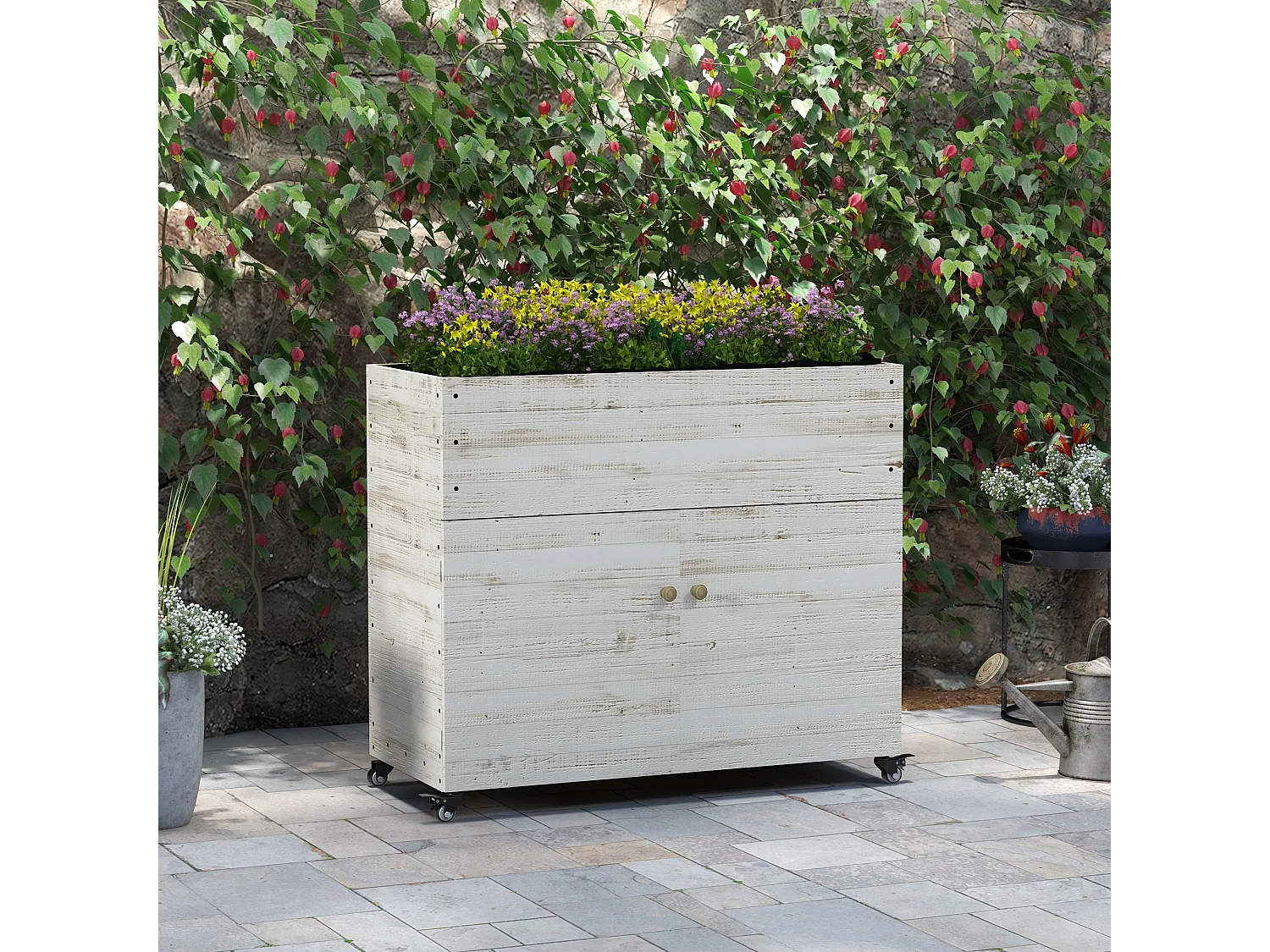 Houten verhoogd bed met opbergruimte, 110x50x95 cm, wit