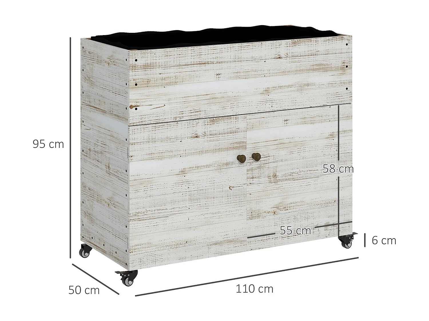 Houten verhoogd bed met opbergruimte, 110x50x95 cm, wit