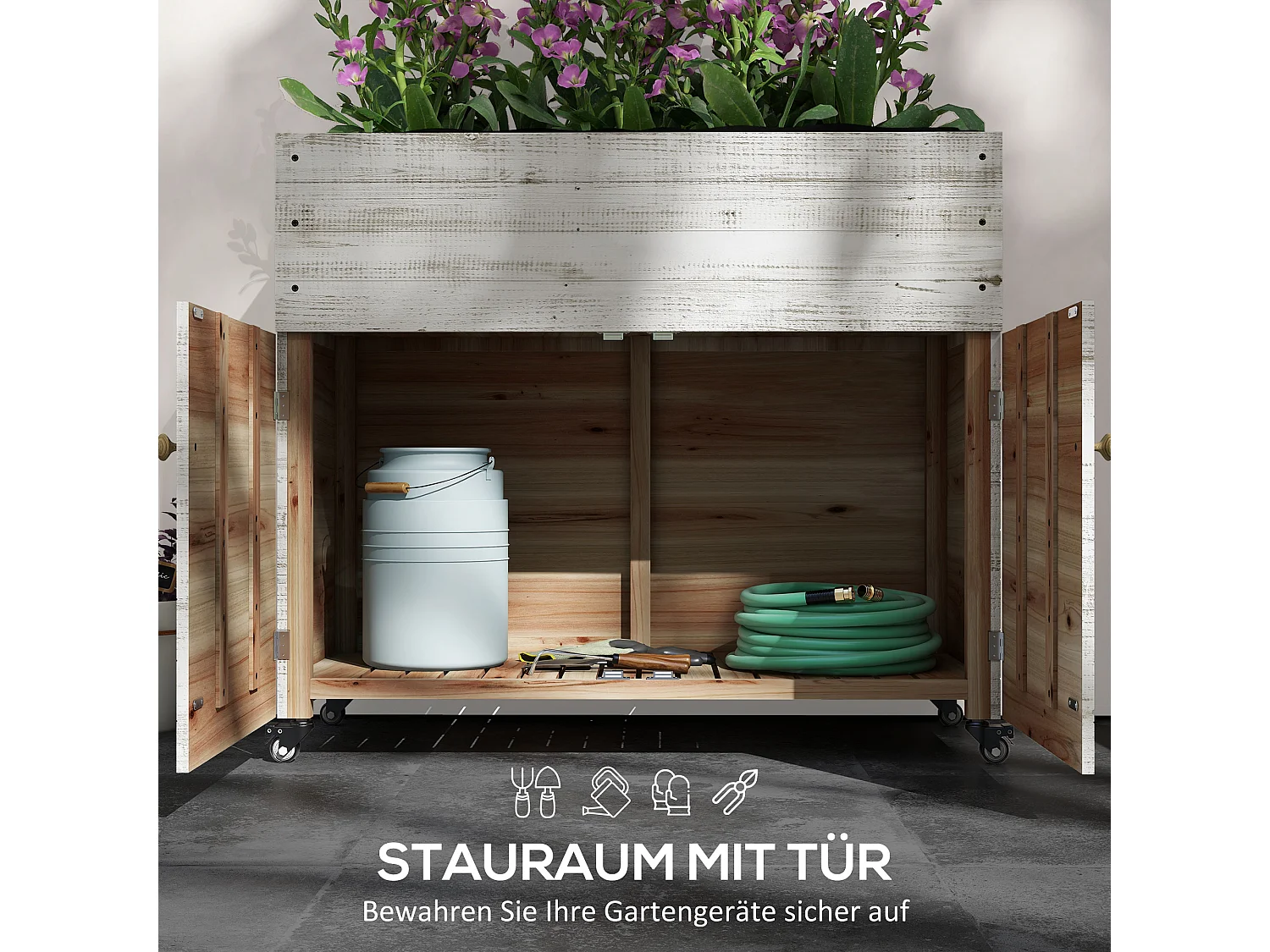 Houten verhoogd bed met opbergruimte, 110x50x95 cm, wit