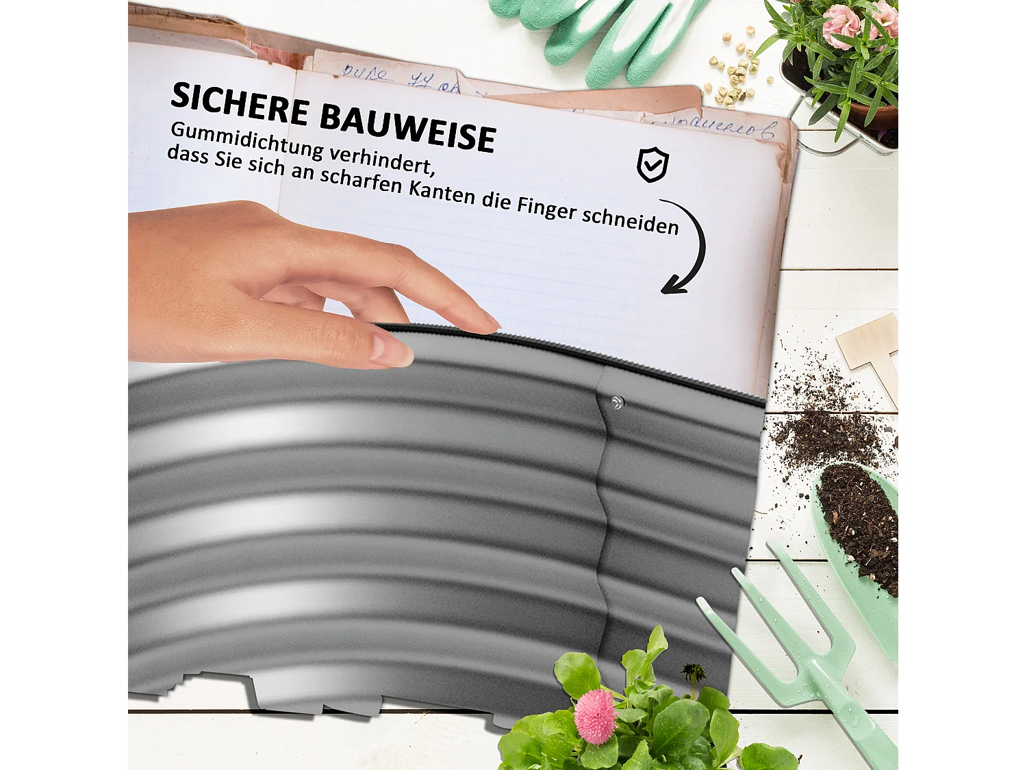 Metalen groentebak, modulair ontwerp, zilvergrijs (150x62x30cm)