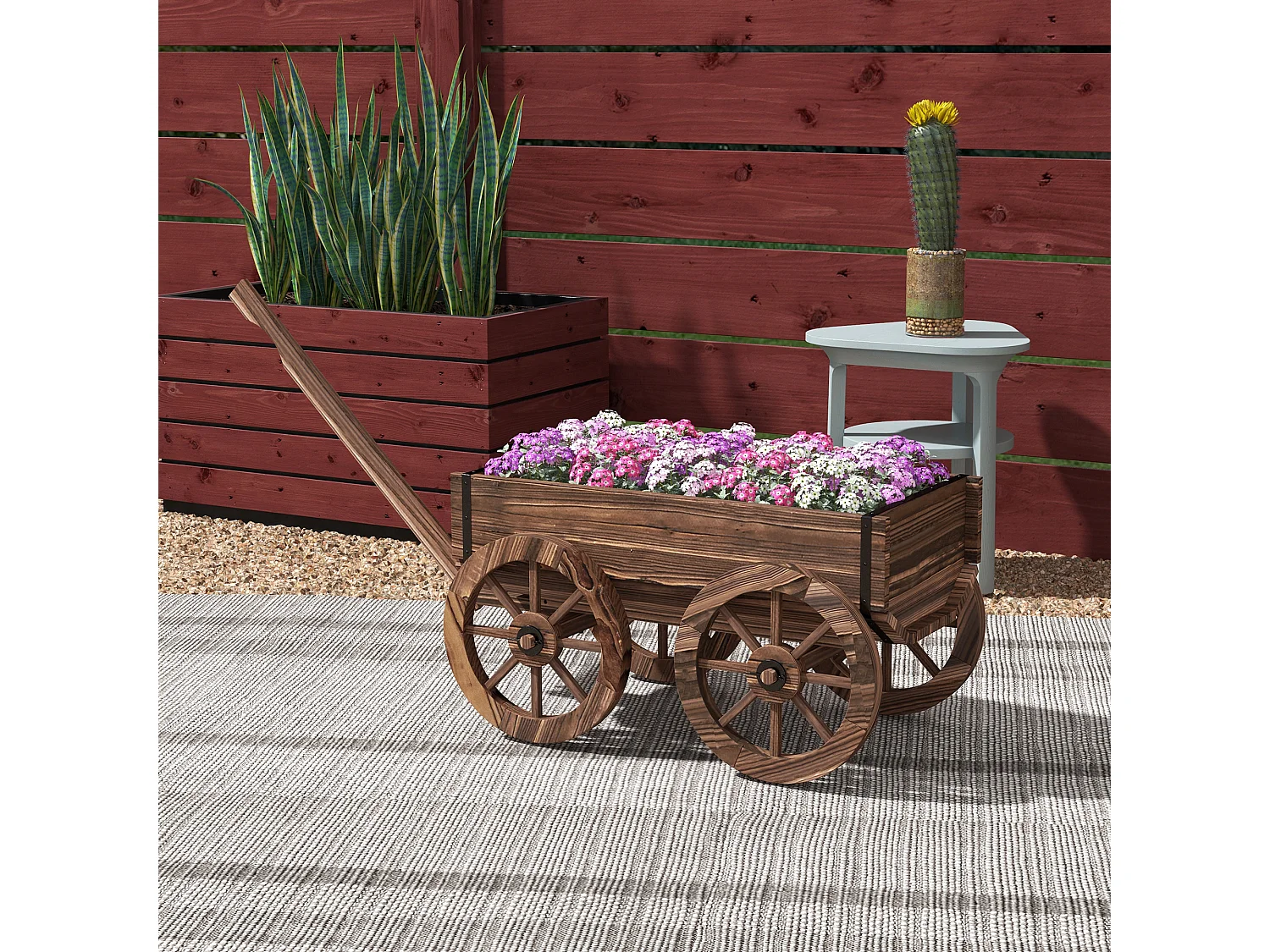 Plantenbak in karvorm op wielen, massief antraciet, praktische handgrepen, bruin (120x41x54cm)