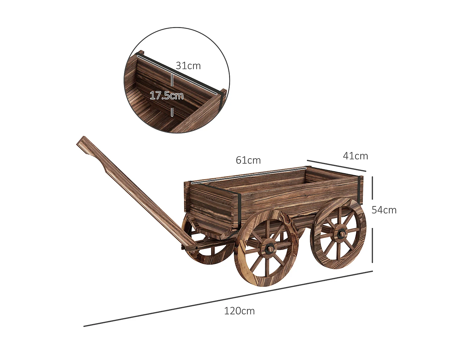 Plantenbak in karvorm op wielen, massief antraciet, praktische handgrepen, bruin (120x41x54cm)