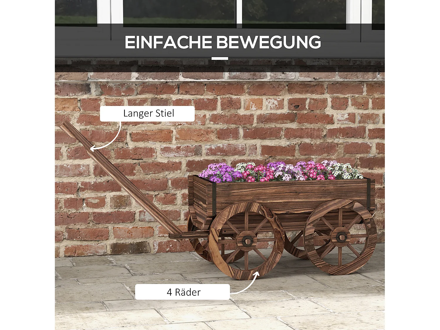 Plantenbak in karvorm op wielen, massief antraciet, praktische handgrepen, bruin (120x41x54cm)