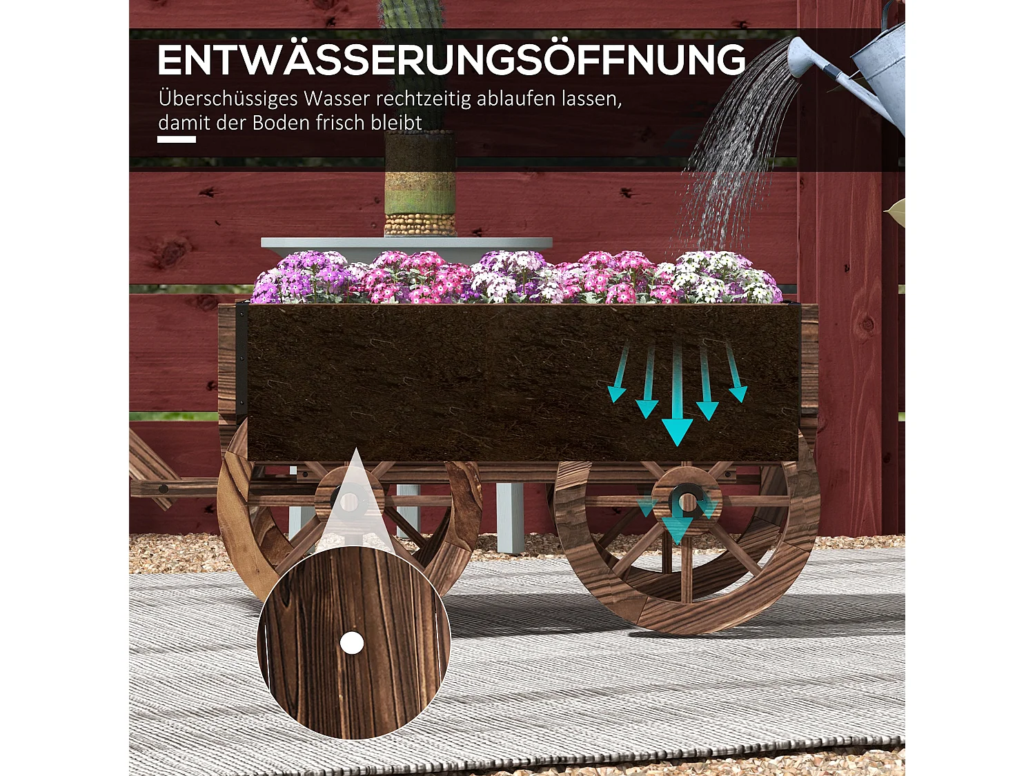 Plantenbak in karvorm op wielen, massief antraciet, praktische handgrepen, bruin (120x41x54cm)