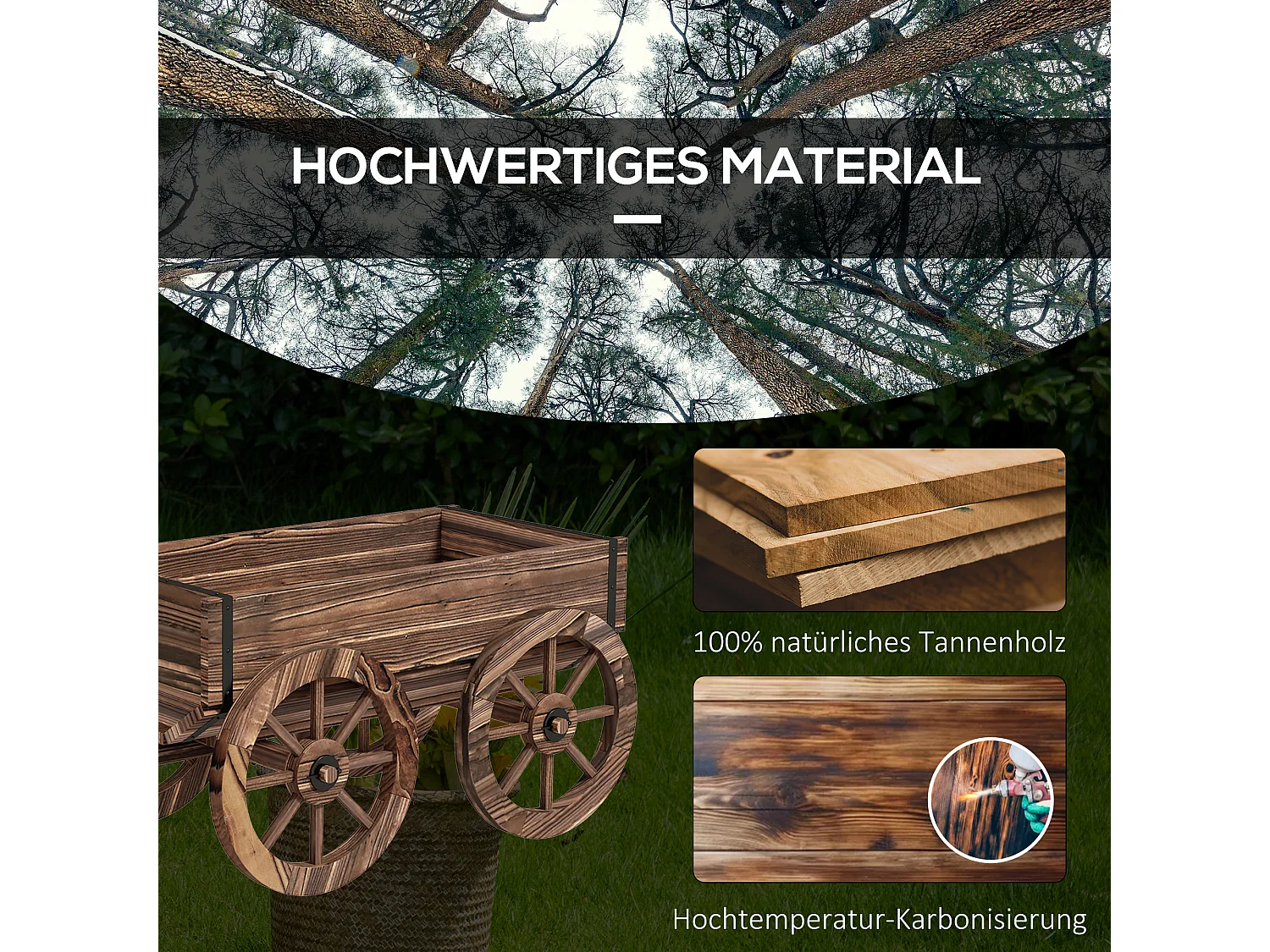 Plantenbak in karvorm op wielen, massief antraciet, praktische handgrepen, bruin (120x41x54cm)