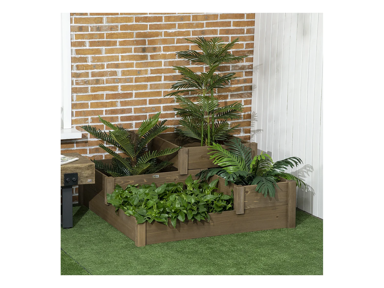 3 niveaux en bois de sapin, pour jardin et balcon, brun (122x122x51 cm)