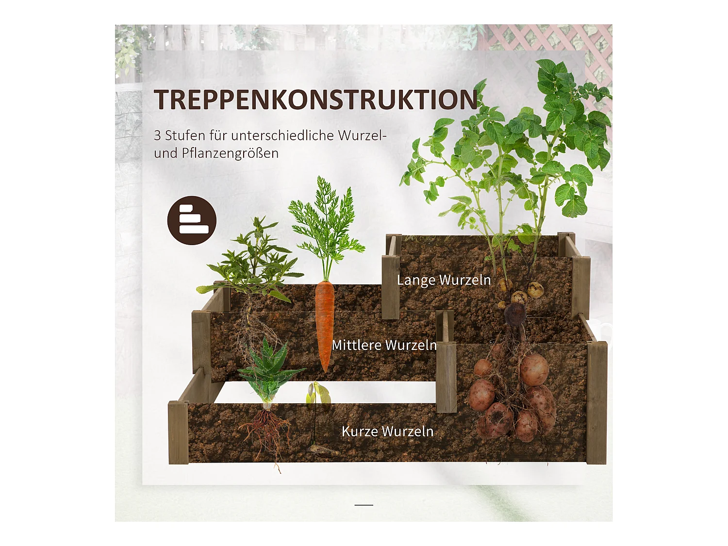 3 niveaux en bois de sapin, pour jardin et balcon, brun (122x122x51 cm)