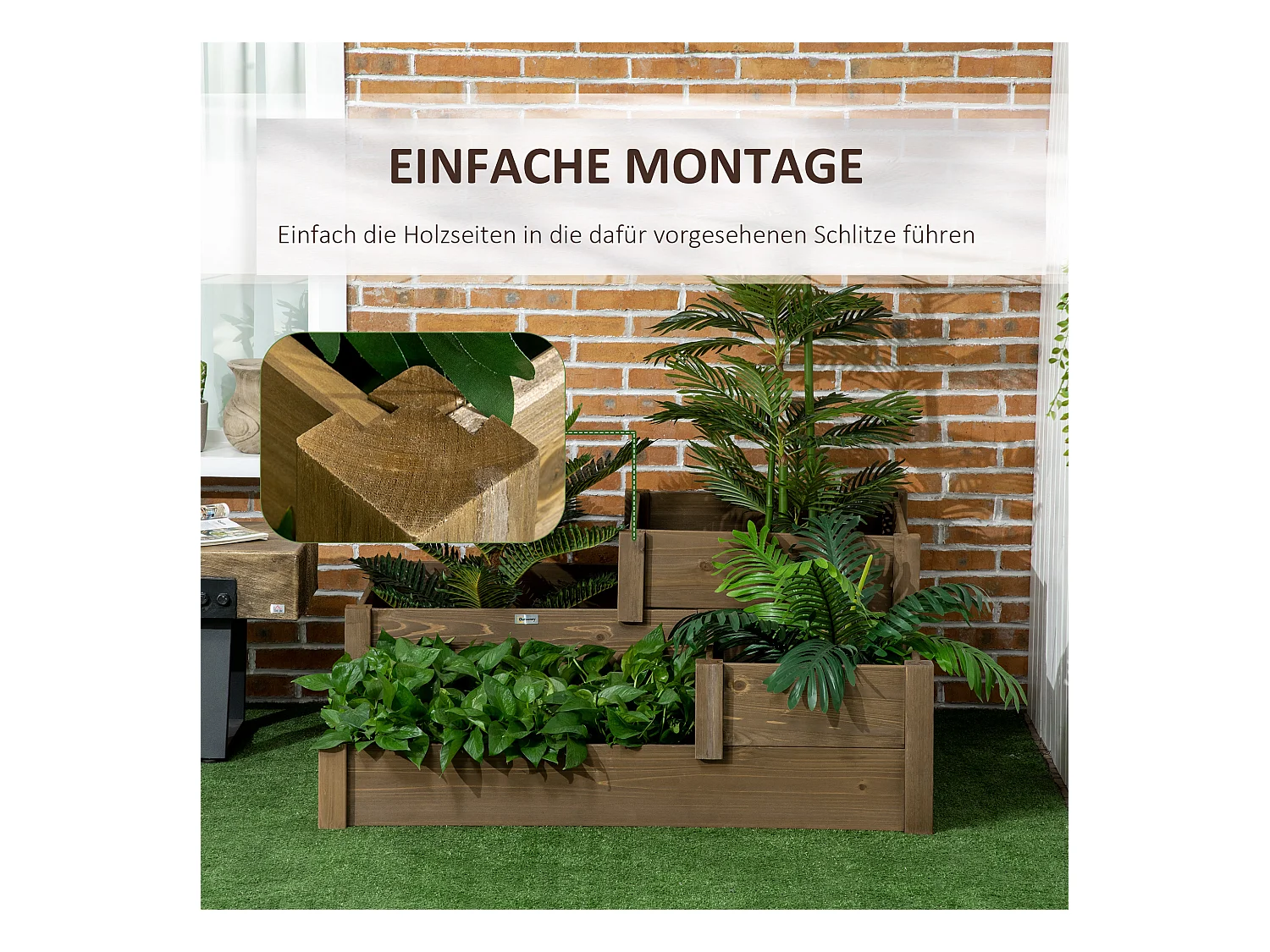 3 niveaux en bois de sapin, pour jardin et balcon, brun (122x122x51 cm)