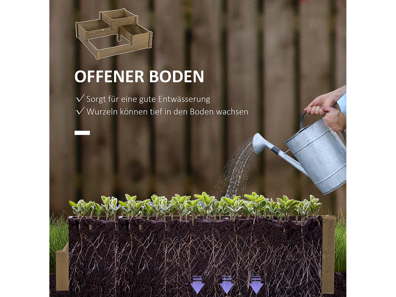 3 niveaux en bois de sapin, pour jardin et balcon, brun (122x122x51 cm)