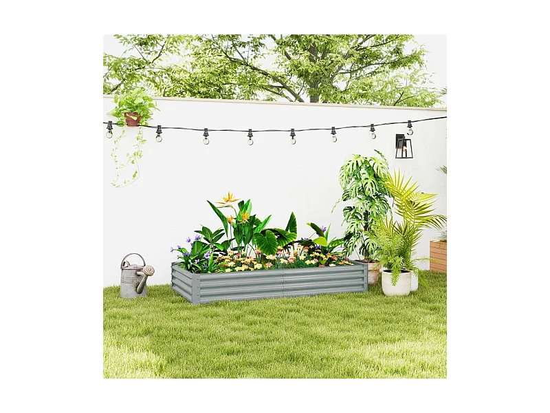 Jardinière surélevée en acier, résistante aux intempéries, avec bord anti-coupure, argenté (180x90x30cm)