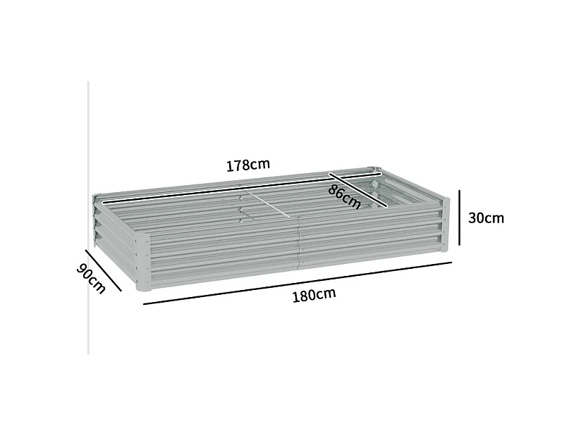 Jardinière surélevée en acier, résistante aux intempéries, avec bord anti-coupure, argenté (180x90x30cm)