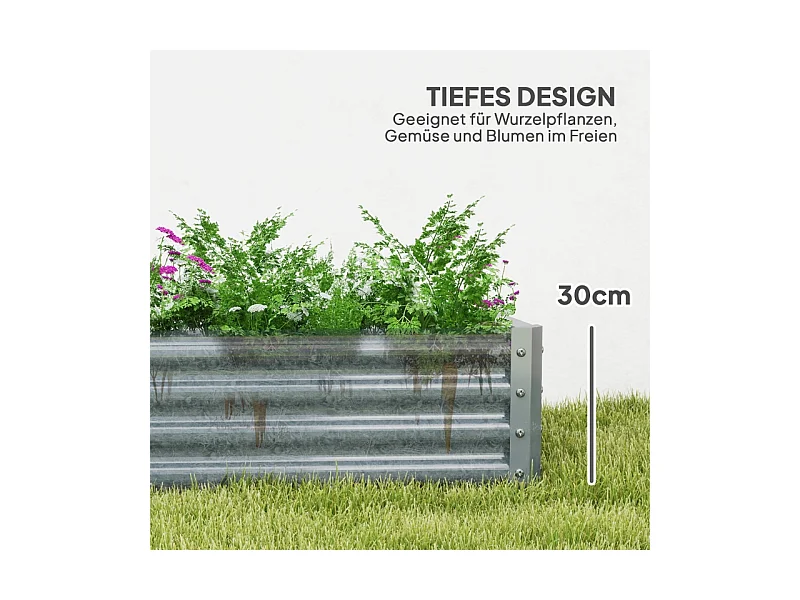 Jardinière surélevée en acier, résistante aux intempéries, avec bord anti-coupure, argenté (180x90x30cm)