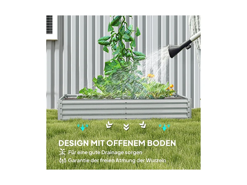 Jardinière surélevée en acier, résistante aux intempéries, avec bord anti-coupure, argenté (180x90x30cm)
