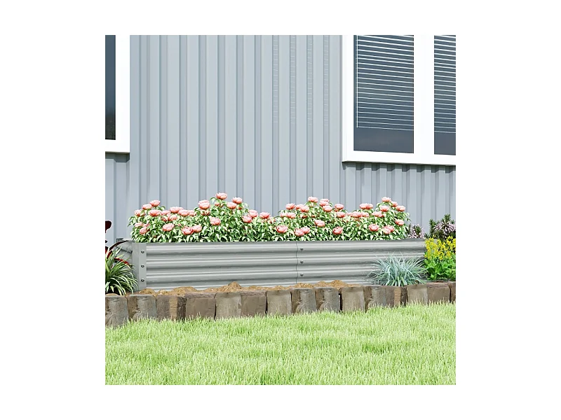 Jardinière surélevée en acier, résistante aux intempéries, avec bord anti-coupure, argenté (180x90x30cm)