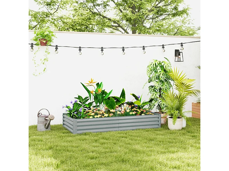Jardinière surélevée en acier, résistante aux intempéries, avec bord anti-coupure, argenté (180x90x30cm)
