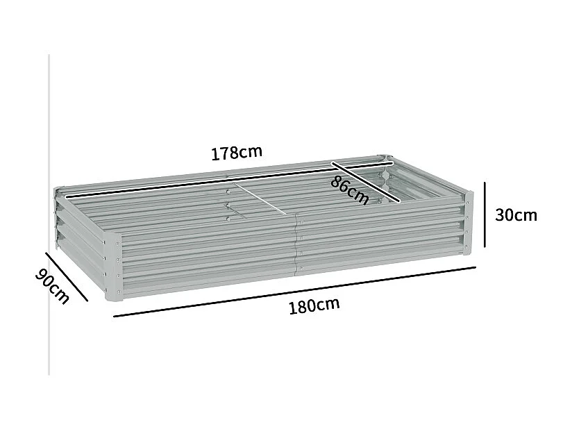 Jardinière surélevée en acier, résistante aux intempéries, avec bord anti-coupure, argenté (180x90x30cm)