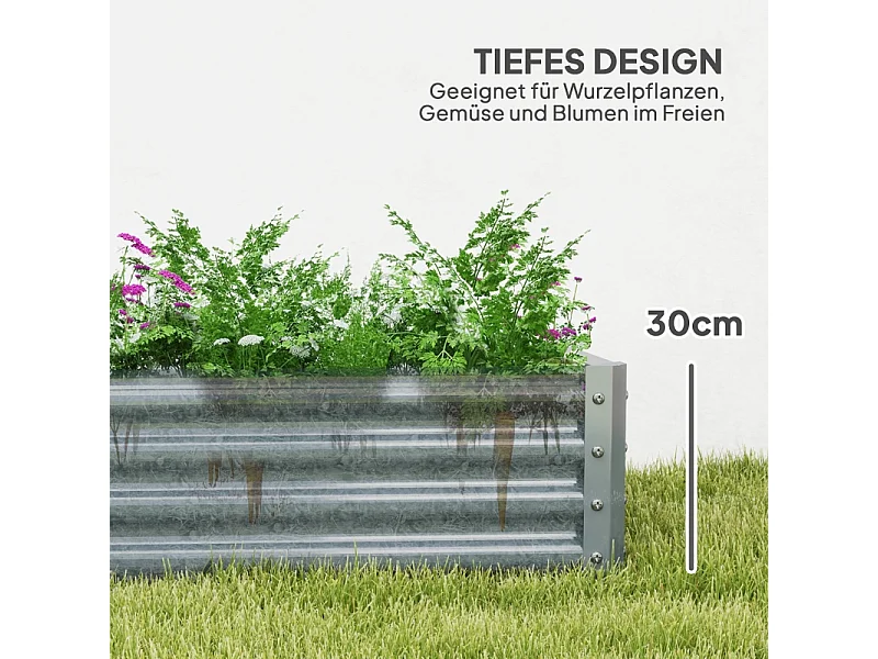 Jardinière surélevée en acier, résistante aux intempéries, avec bord anti-coupure, argenté (180x90x30cm)