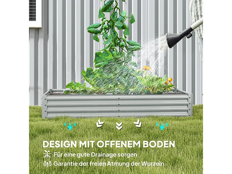 Jardinière surélevée en acier, résistante aux intempéries, avec bord anti-coupure, argenté (180x90x30cm)