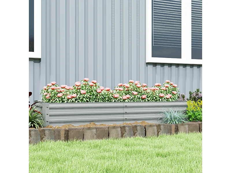 Jardinière surélevée en acier, résistante aux intempéries, avec bord anti-coupure, argenté (180x90x30cm)