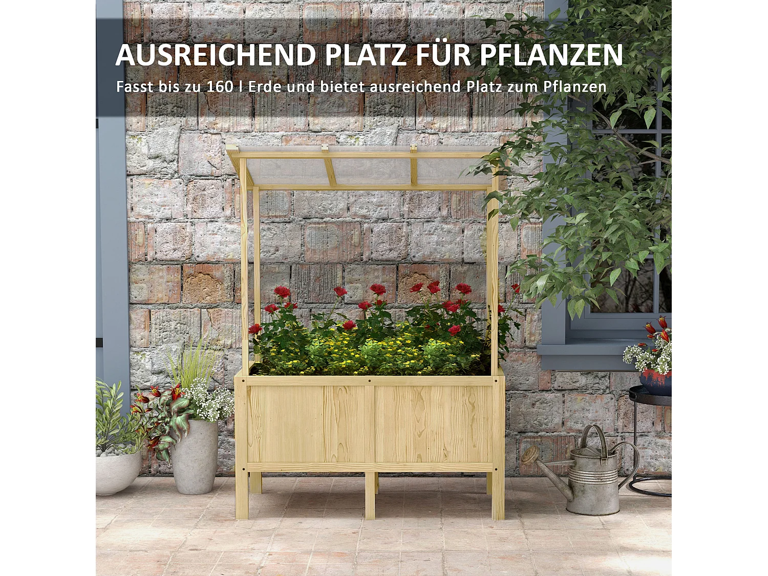 Houten moestuin met kas en canvas, naturel (110x60x152cm)