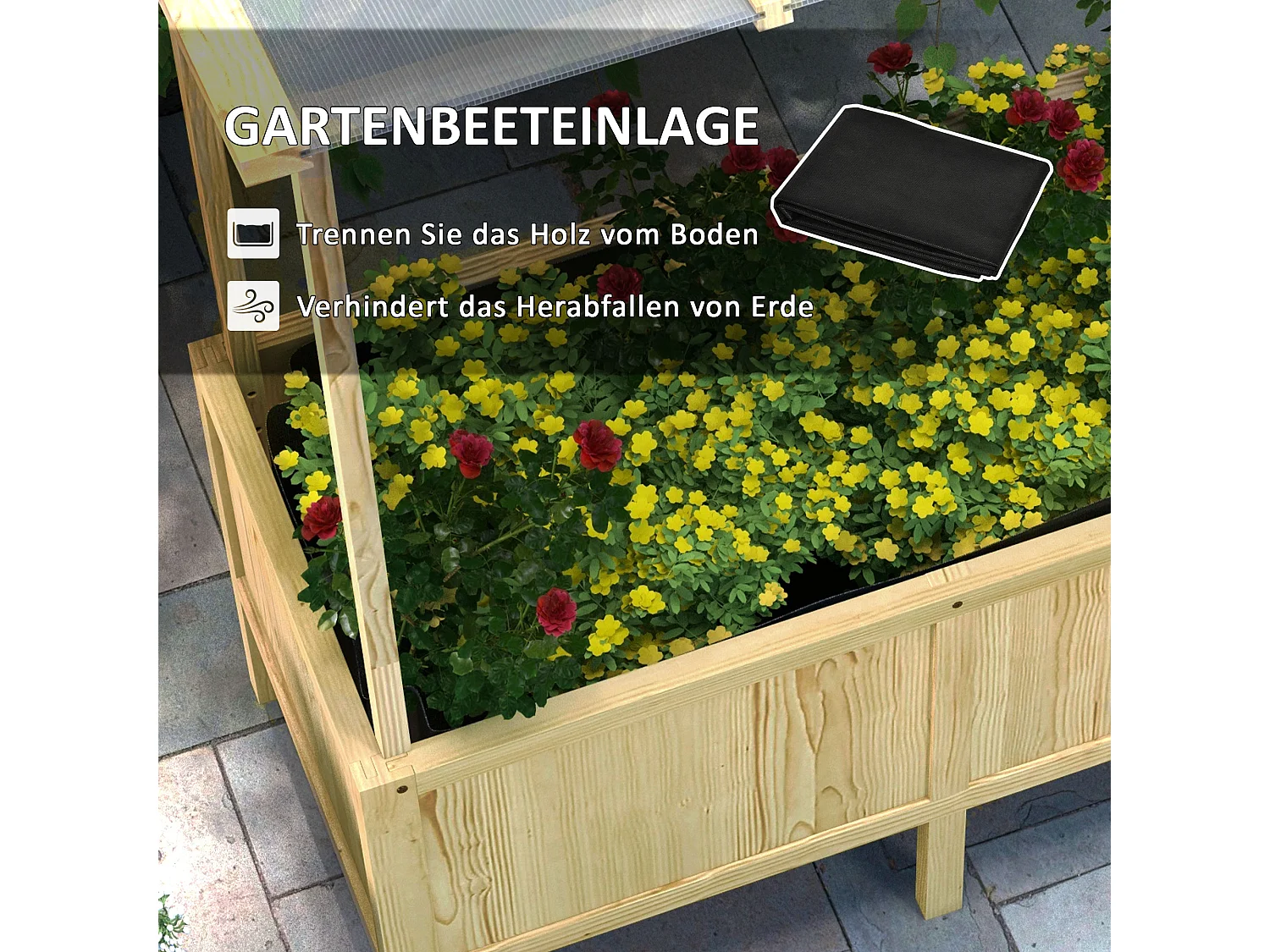 Houten moestuin met kas en canvas, naturel (110x60x152cm)