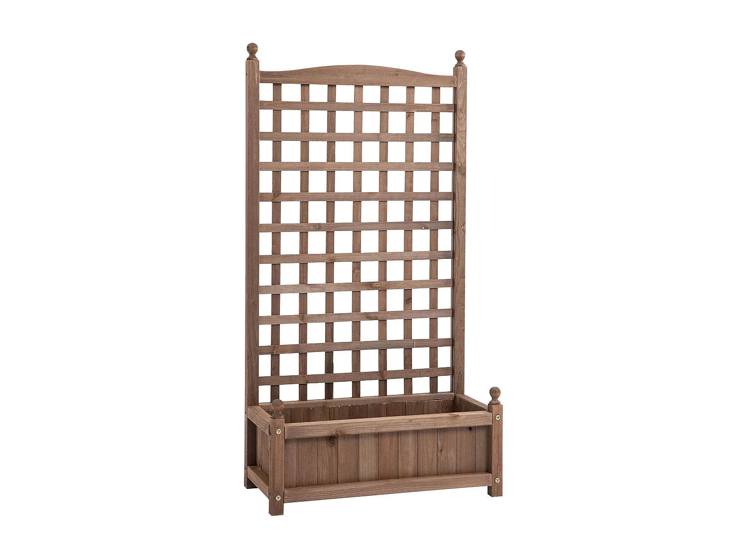 Bloembak met klimplantenrek van hout, donkere kleur (64x28x120 cm)