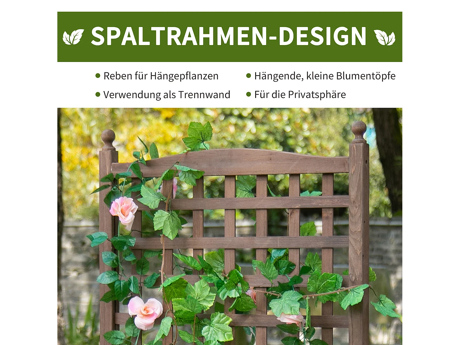 Bloembak met klimplantenrek van hout, donkere kleur (64x28x120 cm)
