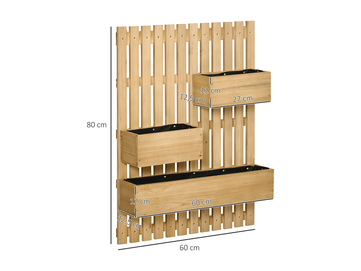 Pflanzkübel mit Spalier, mobiles Hochbeet aus Massivholz, 60x16x80 cm, natur