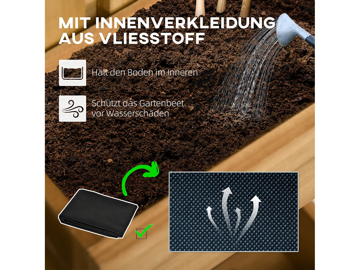 Pflanzkübel mit Spalier, mobiles Hochbeet aus Massivholz, 60x16x80 cm, natur