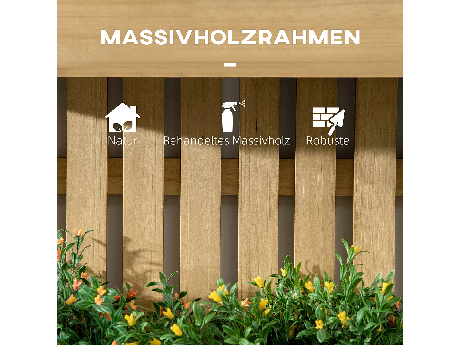 Pflanzkübel mit Spalier, mobiles Hochbeet aus Massivholz, 60x16x80 cm, natur