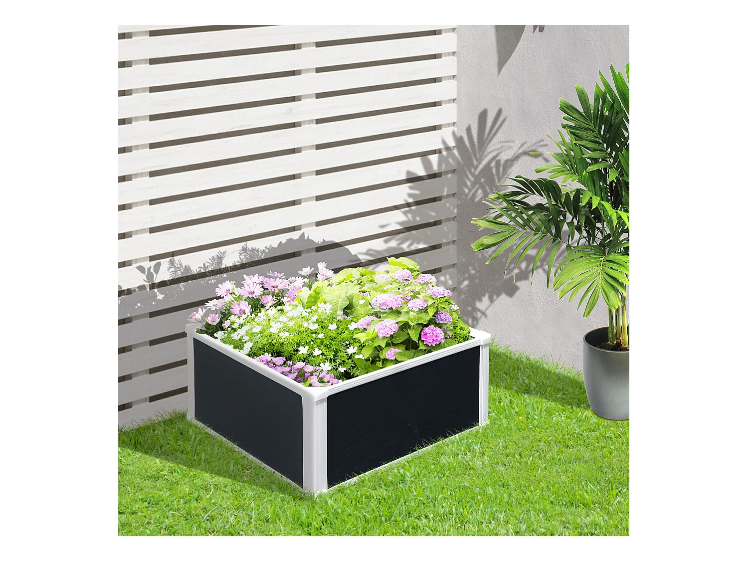 Bac à plantes surélevé avec drainage, plastique, gris (60x60x30 cm)