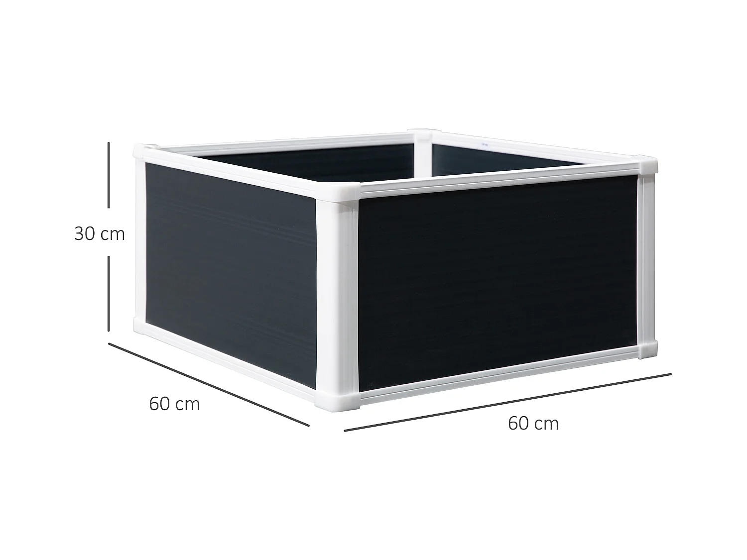 Bac à plantes surélevé avec drainage, plastique, gris (60x60x30 cm)