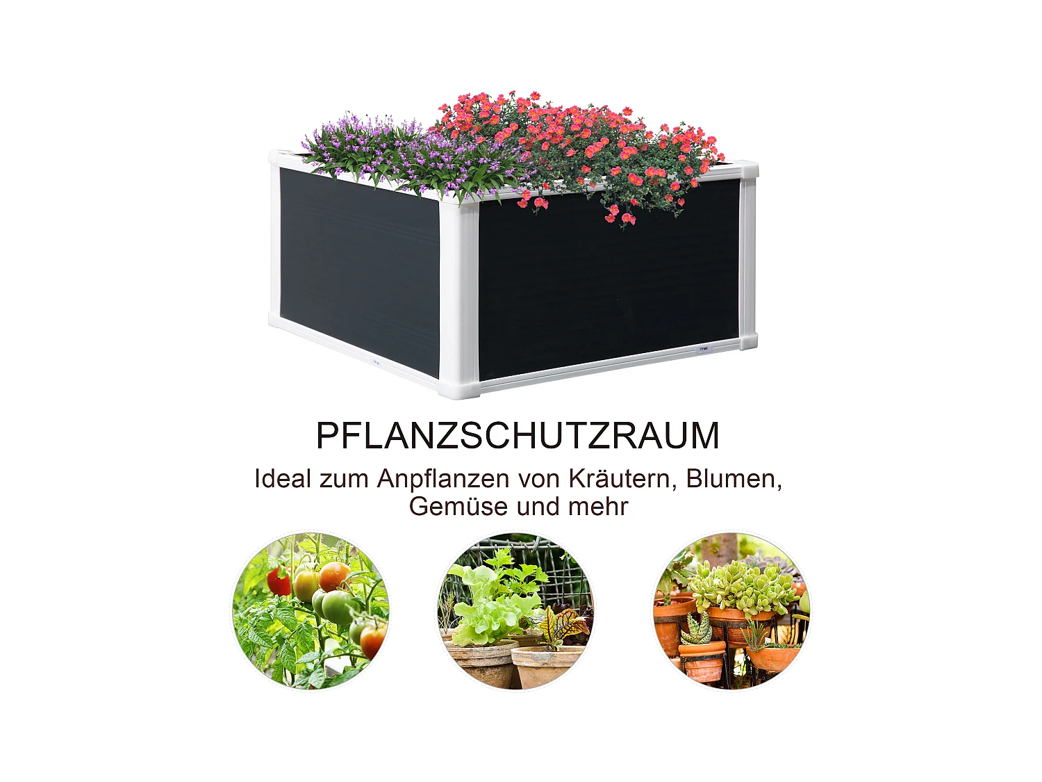 Bac à plantes surélevé avec drainage, plastique, gris (60x60x30 cm)