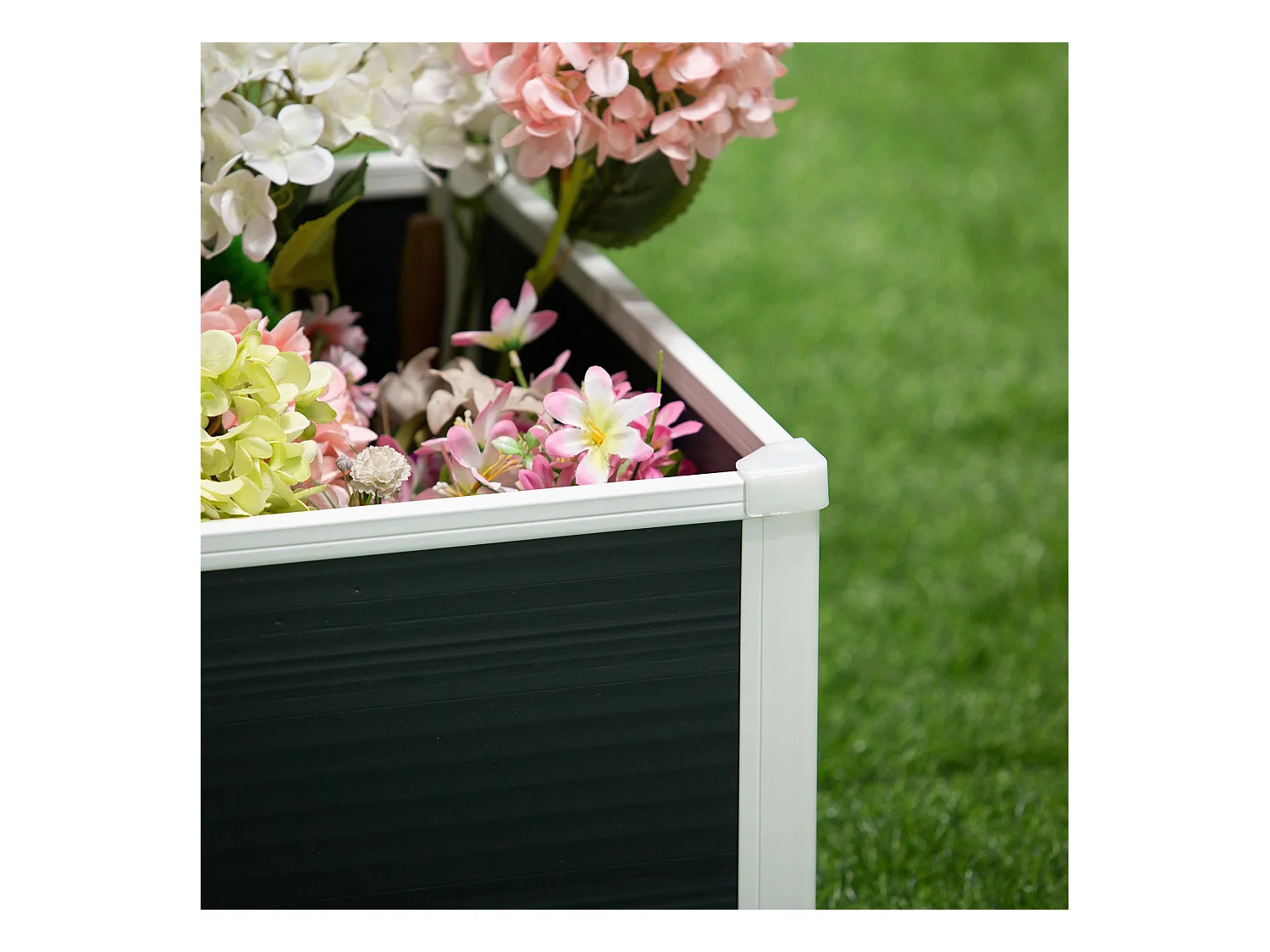 Bac à plantes surélevé avec drainage, plastique, gris (60x60x30 cm)