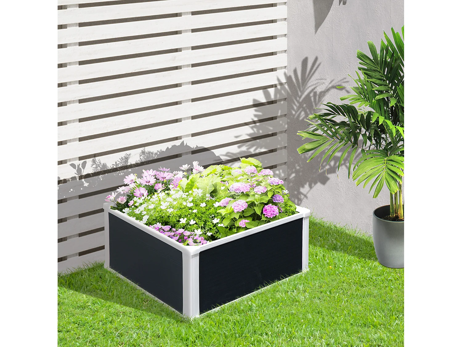 Bac à plantes surélevé avec drainage, plastique, gris (60x60x30 cm)