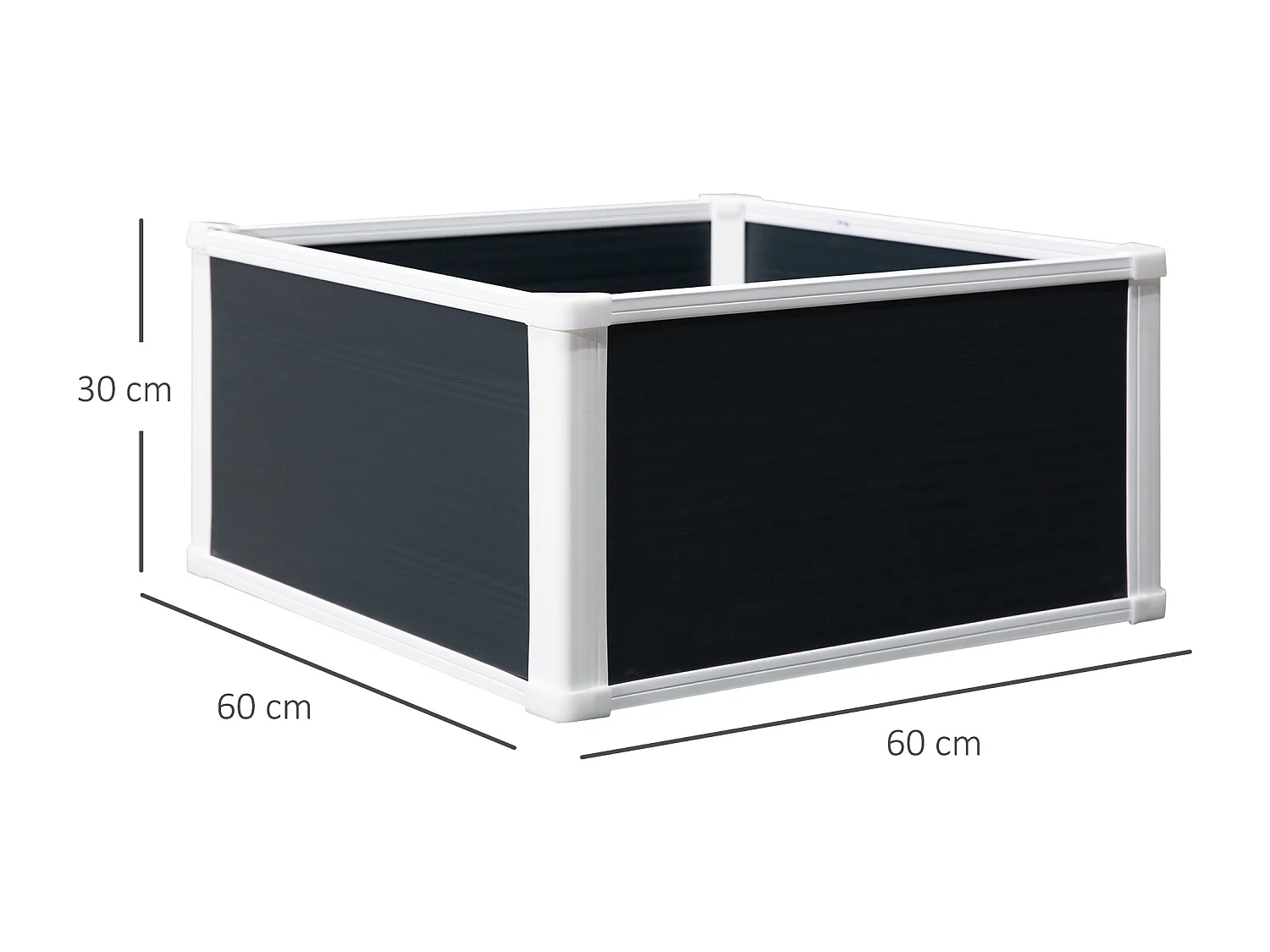 Bac à plantes surélevé avec drainage, plastique, gris (60x60x30 cm)