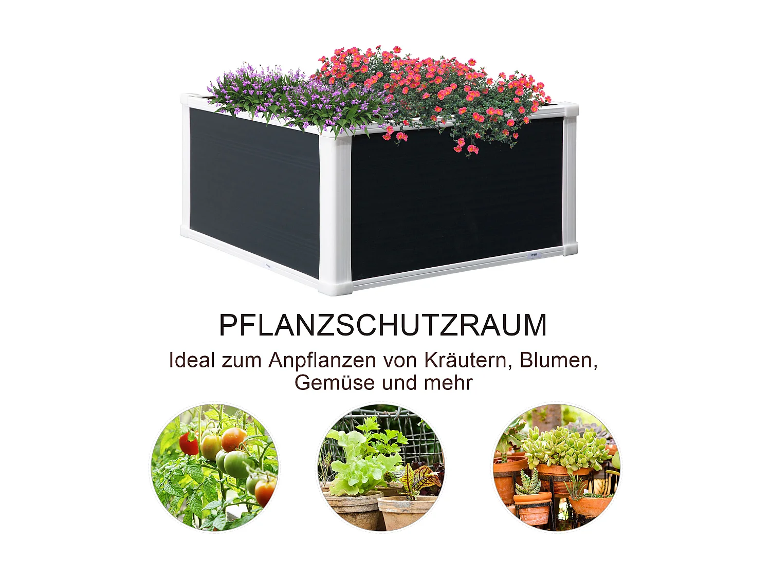 Bac à plantes surélevé avec drainage, plastique, gris (60x60x30 cm)