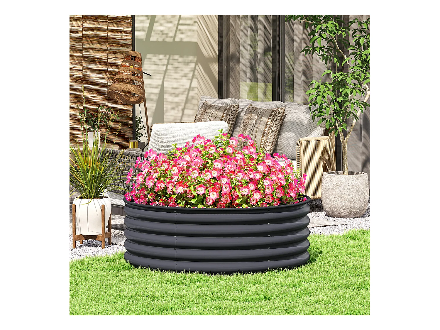 Bac à fleurs en acier, jardinière empilable, résistante aux intempéries, pour jardin et terrasse, couleur gris foncé (120x120x43 cm)