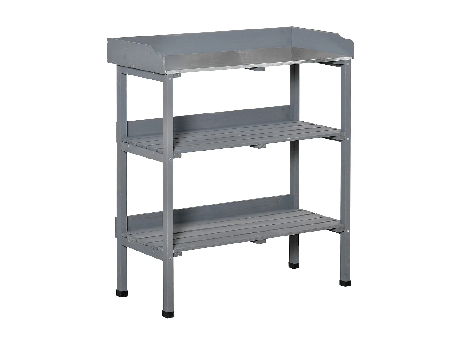 Mesa de jardín para plantas con superficie de metal y estructura de madera, gris (76x37x89 cm)